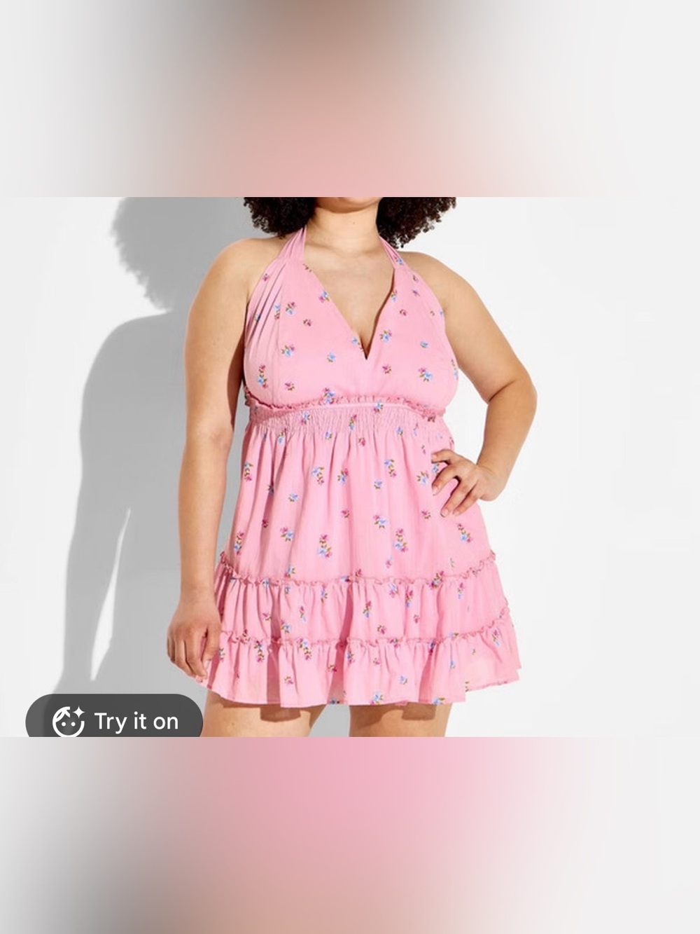 Halter Ruffle Mini Dress in Pink